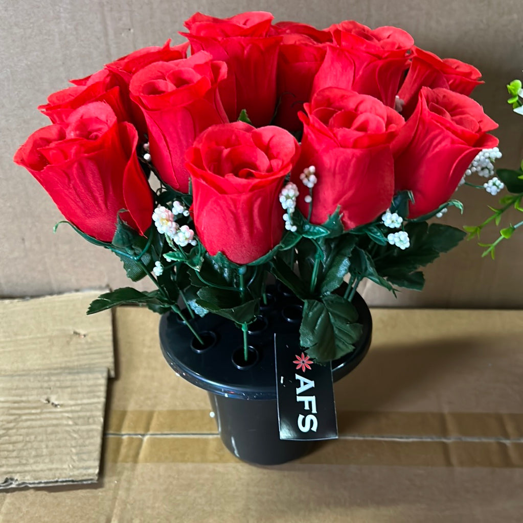 14 Stem Red Rose Grave Pot — Artificial Floral Supplies