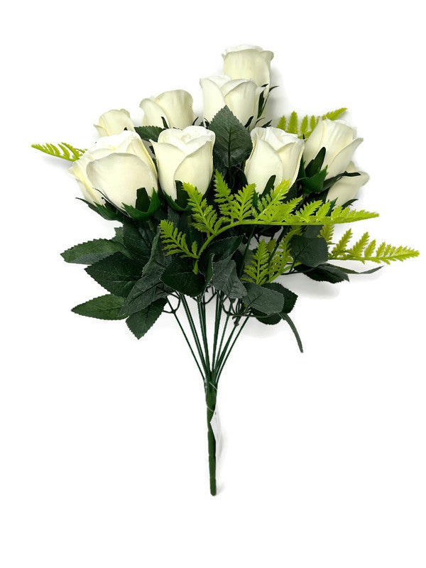 14 Head Rose & Fern Bush x 45cm Cream — Artificial Floral Supplies