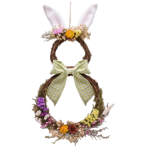 53cm Floral Bunny Wreath with Gingham Bow