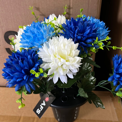Chrysanthemum Grave Pot - Blue & Cream