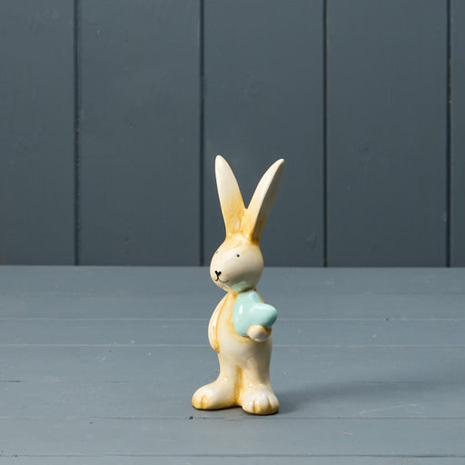 14cm Ceramic Standing Rabbit with Blue Heart
