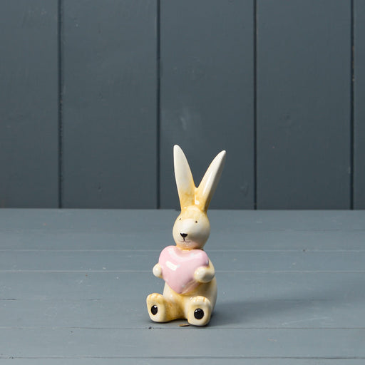 13cm Ceramic Sitting Rabbit with Pink Heart