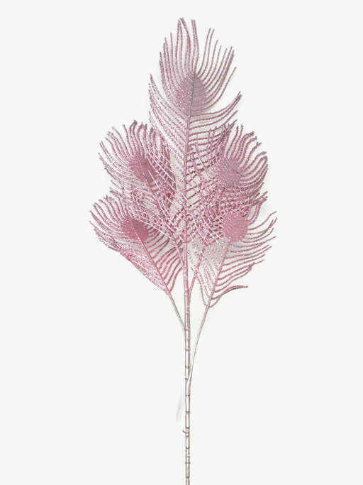 Glittered Peacock Feather Spray - Pink - 93cm long