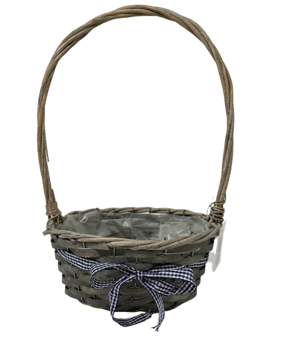 Grey Washed Oval Basket with Handle and Lining