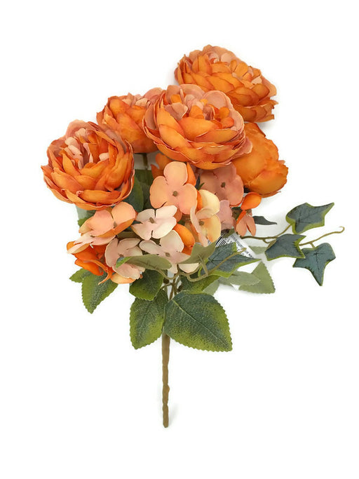 Peony & Hydrangea Bush x 28cm - Orange