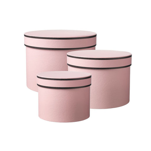 Round Couture Lined Hat Boxes Set of 3 - Pink with Black Piping