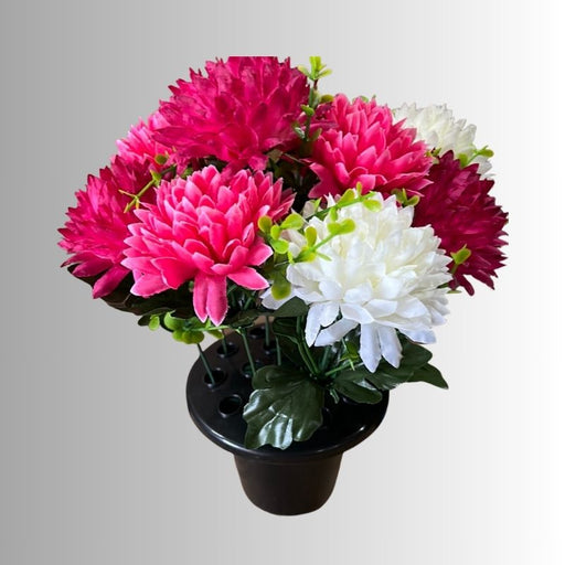 Chrysanthemum Grave Pot - Pink & Cream