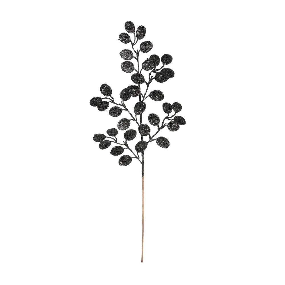 Glitter Eucalyptus Leaf Stem x 60cm Black — Artificial Floral Supplies