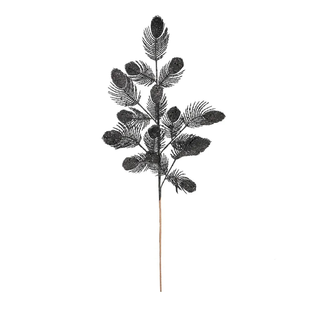Glitter Feather Spray x 70cm Black — Artificial Floral Supplies