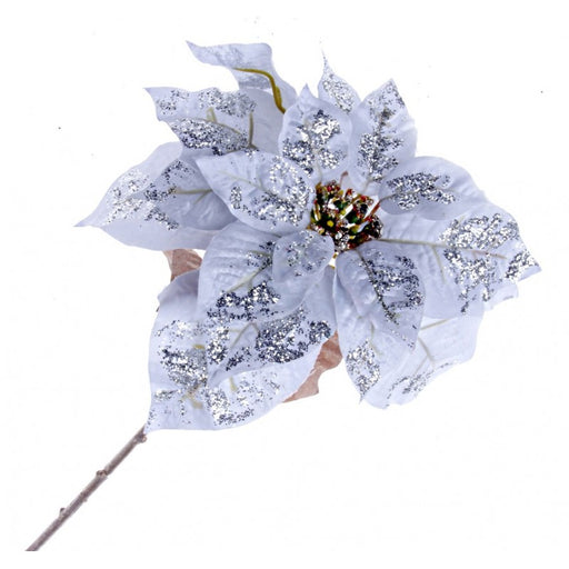 Single Glittered Poinsettia - Blue (25cm diameter, 53cm long)