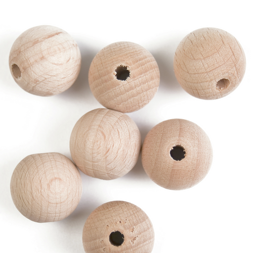 20mm Beech Wooden Ball Beads with Inner Hole, Pack of 7