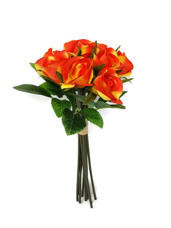 12 Stem Rose Bud Bundle x 28cm Orange — Artificial Floral Supplies