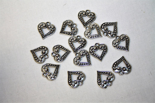 15 Silver Embossed Metal Open Heart Charms