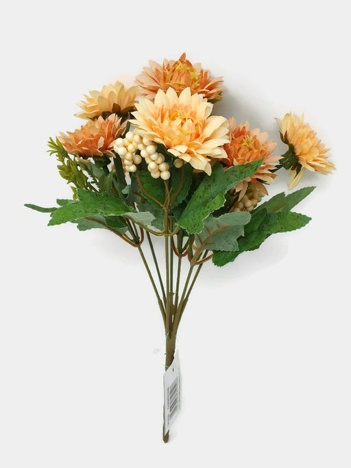 7 Stem Chrysanthemum & Seed Pod Bush x 28cm - Champagne