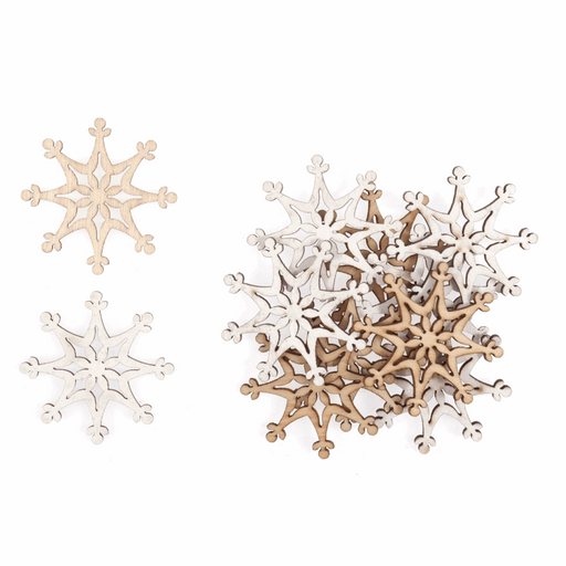 12 Natural and White Craft Snowflake Wooden Embellishment