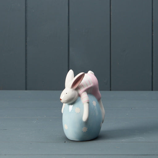 Ceramic Pink Rabbit with Blue Egg