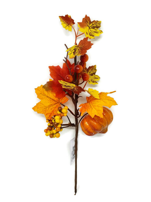 Pumpkin & Maple Leaf Pick x 32cm - Yellow & Orange