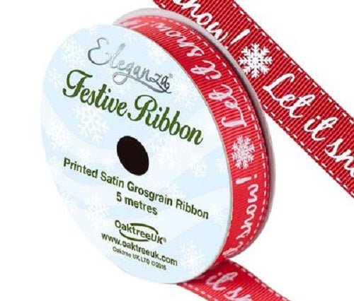 Red Grosgrain Festive Ribbon 15 mm x 5 m  - Let It Snow