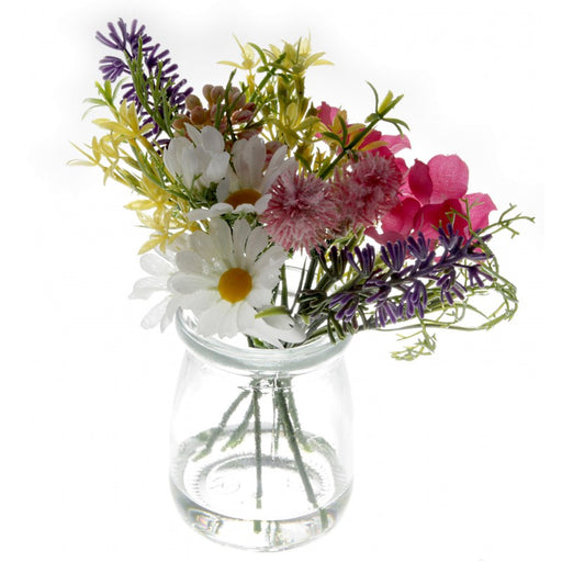 Daisy Glass Pot with Foliage - Mixed Colours - 12cm Tall