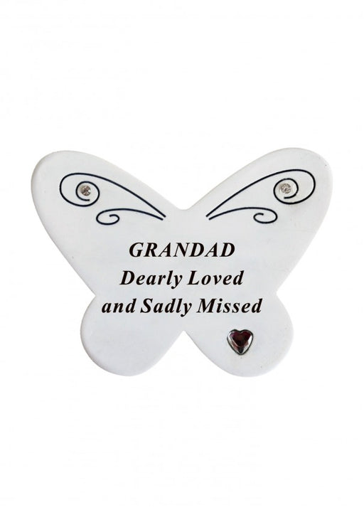 Diamante Butterfly Memorial Resin Stone - Grandad