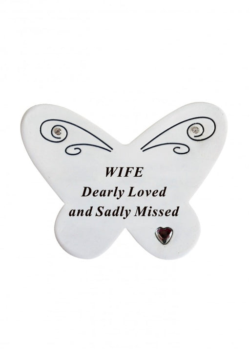 Diamante Butterfly Memorial Resin Stone - Wife