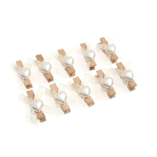 10 Heart & Bow Pegs - Ivory