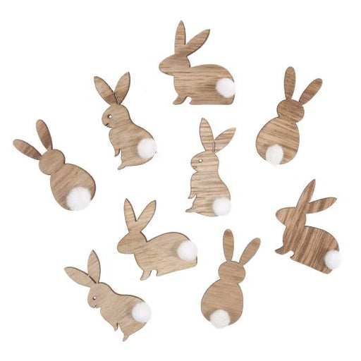 Wooden Bunny With Tails, Pack of 9