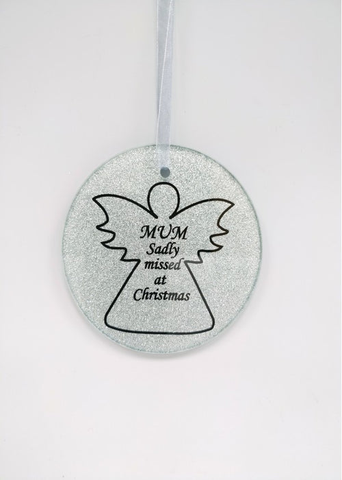Silver Glass Angel Memorial Christmas Tree Hanger - Choice of Relative