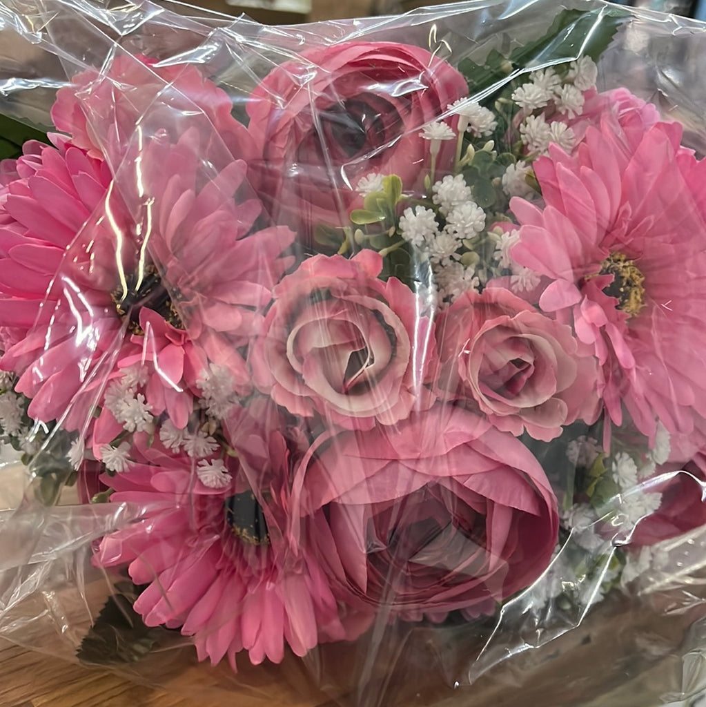 22 Stem Rose Gerbera & Ranunculus Flower Bush Coral/Pink — Artificial