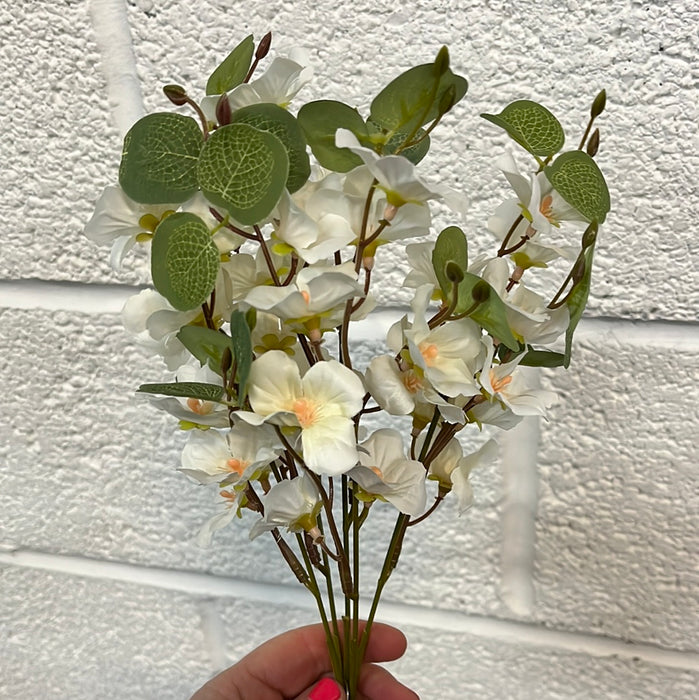 Eucalyptus & White Blossom Bush x 32cm