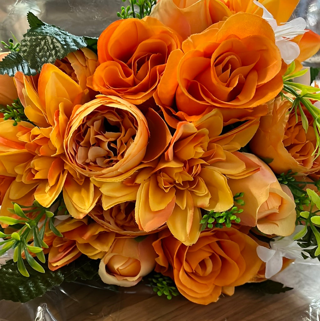 Rose Dahlia & Ranunculus Bush Orange — Artificial Floral Supplies
