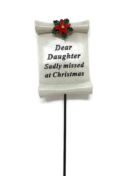 Christmas Scroll Poinsettia Memorial Stick - Choice of Loved One