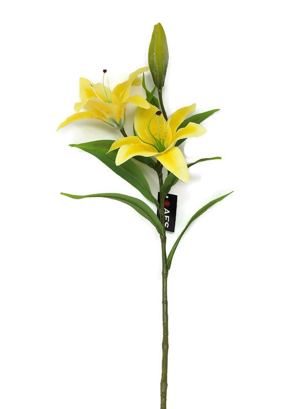 2 Head Real Touch Yellow Tiger Lily Stem x 75cm Tall — Artificial