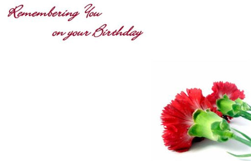 50  Florist Cards - Remembering You On Your Birthday Red Carnations