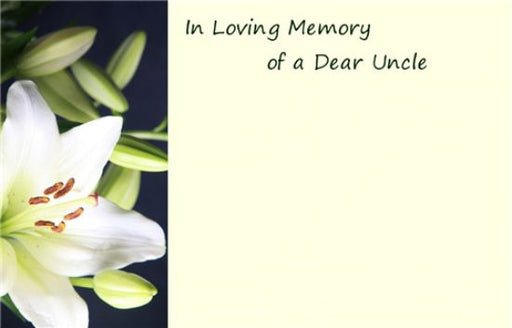 50  Florist Cards - In Loving Memory Dear Uncle Cream Lily