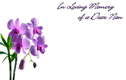 50  Florist Cards - In Loving Memory Dear Nan Lilac Orchid