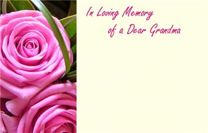 50  Florist Cards - In Loving Memory Dear Grandma Pink Roses