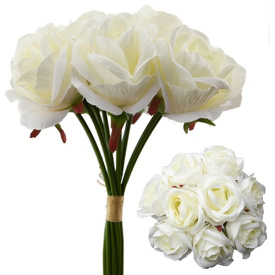 27cm Large Rose Bundle 9 Stems  - Ivory