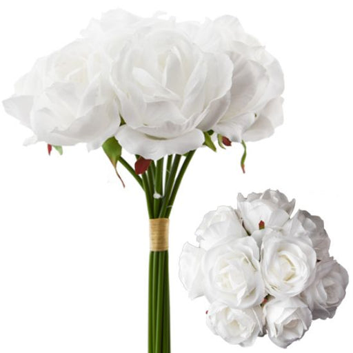 27cm Large Rose Bundle 9 Stems  - White