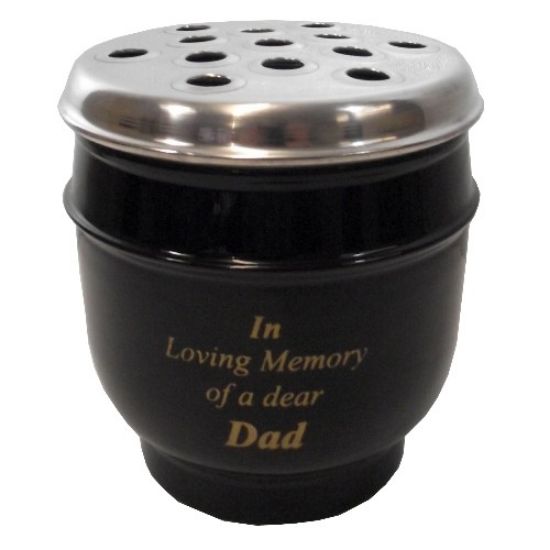 14cm Metal Grave Vase Black  With  Silver Lid - Dad