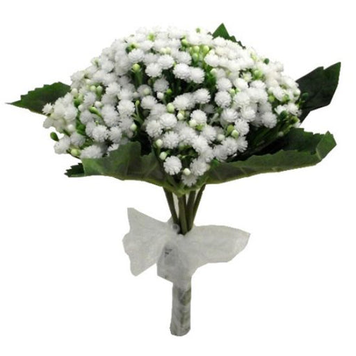 28cm Wrapped Gypsophila Bundle With Organza Bow - White