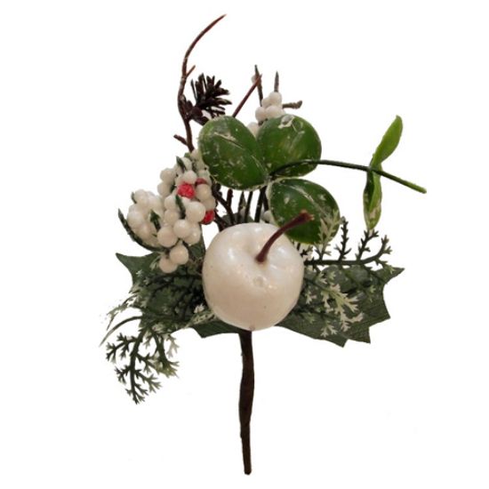 21cm Christmas Pick With Apple Cones & White  Berries