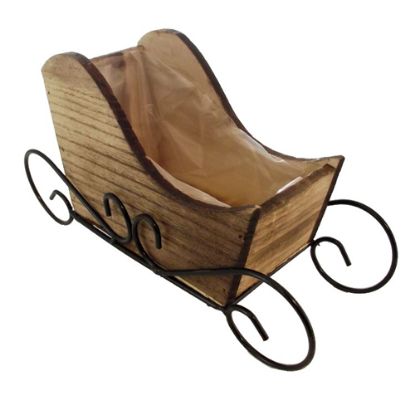 26cm Wooden Sleigh Planter Plastic Lined