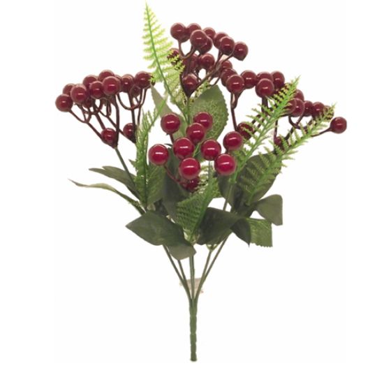 31cm Berry Bush With Fern - Burgundy