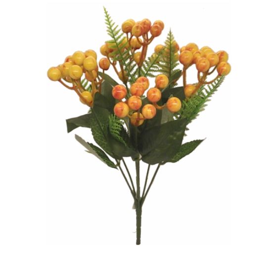 31cm Berry Bush With Fern Orange