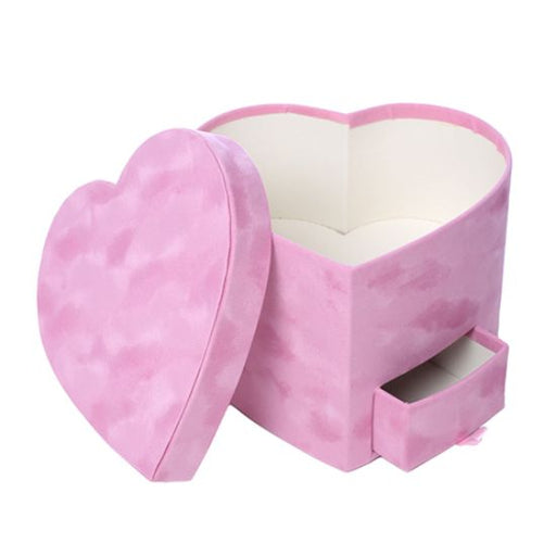 Velvet Touch Heart Shaped Flower Box with Drawer - Pink