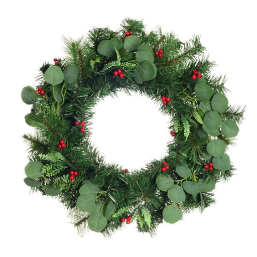55cm (22 INCH) Spruce And Pink Wreath With Eucalyptus & Berries