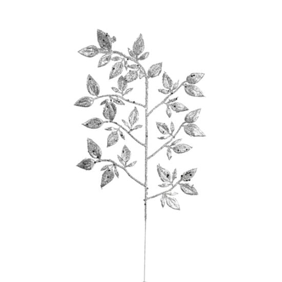 40cm Glittered Mini Leaf Spray Silver x 6pcs