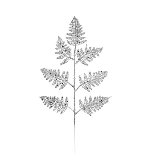 42cm Silver Glittered Fern x 6 Stems
