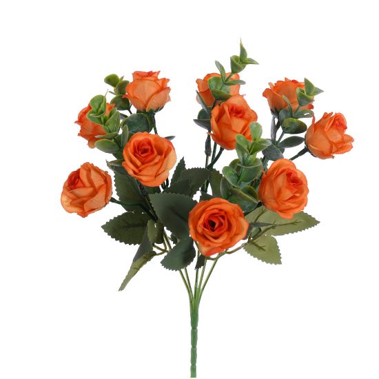 28cm Rose & Eucalyptus Bush - Orange